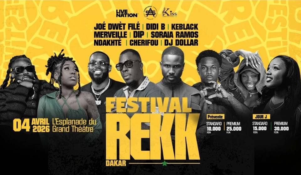 Affiche du Festival REKK à Dakar avec les artistes et les prix des billets